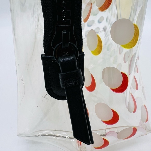 PINK  CLEAR COSMETIC BEACH BAG WITH A HAPPY FACE AND POLKADOTS MADE PVC PLASTIC - Picture 5 of 14